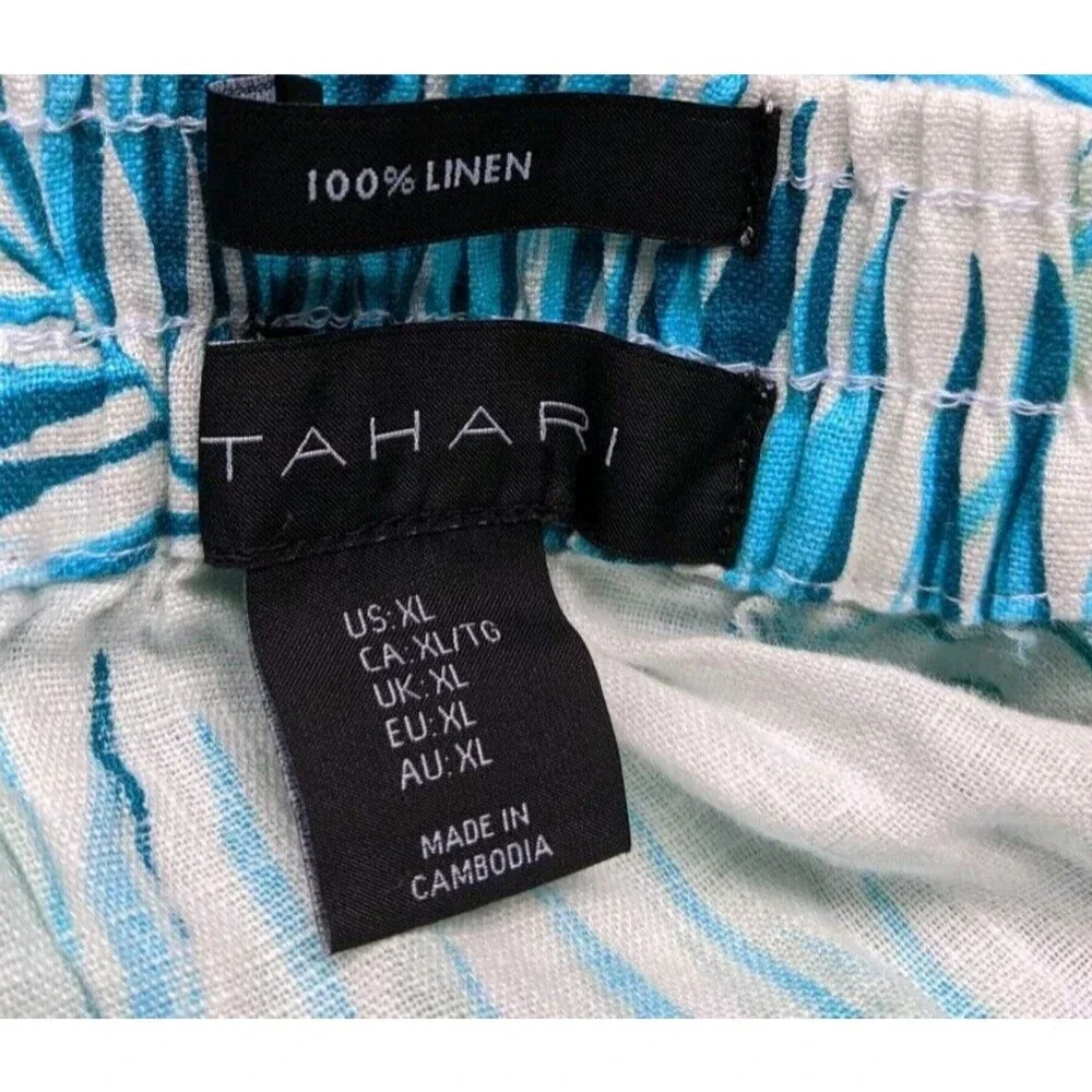 Tahari Midi Wrap Skirt 100% Linen Palm Leaves Tropical Vacation Elastic Back XL